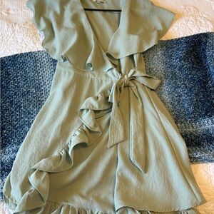 Sage Green Ruffle Wrap Dress